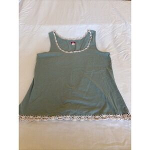 Nordstrom Frills Tank Top Cotton Crochet  Babydoll Lace Trim Teal Green Medium